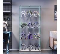 MASAJIA Vitrine en verre blanc avec éclairage LED - 4 étagères & 2 portes vitrines, 163x78x35cm Vitrine debout pour objets de collection de luxe | Verre de sécurité | Salon et bureau