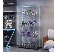 MASAJIA Vitrine en Verre Noir avec Éclairage LED - 4 Plateaux & 2 Portes, 163x78x35cm Vitrine de Sol pour Objets de Collection Luxe | Verre de Sécurité | Salon et Bureau