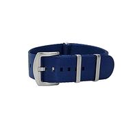 masar 18mm Premium Bracelet NATO Tissu Nylon Bleu - Bracelet de Montre - Boucle Argent - Seat Belt Watch Strap Band 18 mm Blue Satin