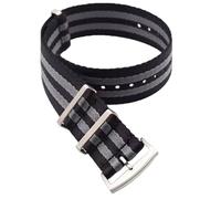 masar 20mm Bracelet de Montre NATO Homme G10 Nylon Tressé Doux James - 007 Bond 2 Bandes - Soft Noir Gris