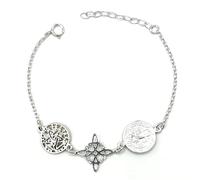 MASBARATA Bracelet triple protection, tétragramme, nœud de sorcière et scapulaire de Saint Benoît en argent sterling