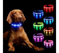MASBRILL Collier Lumineux Chien, Collier Chien LED Rechargeable avec 7 RGB Couleurs 8 Modes D'éclairage, Réglable et Etanche Clignotant Collier Chien pour Petits Moyens Gros Chiens, Bleu-L