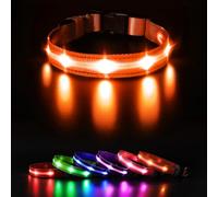MASBRILL Collier Lumineux pour Chien, LED Collier Chien avec Etanche et Rechargeable par USB, Collier de Sécurité Clignotant Haute Visibilité pour Petits/Moyens/Gros Chiens (Orange, S)