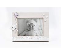 Cadre photo en bois blanchi avec décorations nounours et ballon rose - Taille photo 13x18 cm