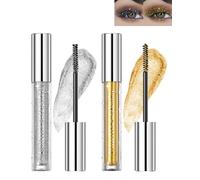 Mascara à paillettes 4D or argenté-2 couleurs Mascara pailleté Volume et Longueur, Mascara Coloré Waterproof et Longue Durée, Anti-bavure, Shiny Diamond Mascara pour Halloween Noël Anniversaire-1+2