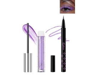 Mascara et Eyeliner Pailleté, Mascara Couleur Diamant Paillettes Volume et Longueur, Crayon Yeux Métallique Brillant, Longue Durée et Waterproof, Très Pigmenté Shimmer Makeup Set Femme Noël-03 Violet