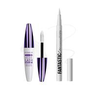 Mascara & Eyeliner Blanc Set, 5D Fibre de Soie Mascara Volume et Longueur, Crayon Yeux Couleur Met, Très Pigmentée, Waterproof et Longue Tenue, Anti-Taches, Cadeaux pour Maquillage Yeux des Femmes