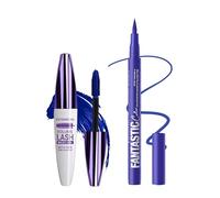 Mascara & Eyeliner Bleu Set, 5D Fibre de Soie Mascara Volume et Longueur, Crayon Yeux Couleur Met, Très Pigmentée, Waterproof et Longue Tenue, Anti-Taches, Cadeaux pour Maquillage Yeux des Femmes