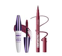 Mascara & Eyeliner Bordeaux Set, 5D Fibre de Soie Mascara Volume et Longueur, Crayon Yeux Couleur Met, Très Pigmentée, Waterproof et Longue Tenue, Anti-Taches, Cadeaux pour Maquillage Yeux des Femmes