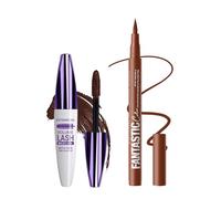 Mascara & Eyeliner Marron Set, 5D Fibre de Soie Mascara Volume et Longueur, Crayon Yeux Couleur Met, Très Pigmentée, Waterproof et Longue Tenue, Anti-Taches, Cadeaux pour Maquillage Yeux des Femmes