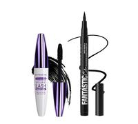 Mascara & Eyeliner Noir Set, 5D Fibre de Soie Mascara Volume et Longueur, Crayon Yeux Couleur Met, Haute Pigmentation, Waterproof et Longue Tenue, Anti-Taches, Cadeaux pour Maquillage Yeux des Femmes
