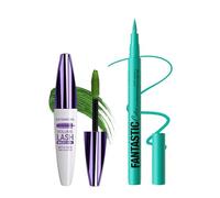 Mascara & Eyeliner Vert Set, 5D Fibre de Soie Mascara Volume et Longueur, Crayon Yeux Couleur Met, Très Pigmentée, Waterproof et Longue Tenue, Anti-Taches, Cadeaux pour Maquillage Yeux des Femmes
