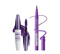 Mascara & Eyeliner Violet Set, 5D Fibre de Soie Mascara Volume et Longueur, Crayon Yeux Couleur Met, Très Pigmentée, Waterproof et Longue Tenue, Anti-Taches, Cadeaux pour Maquillage Yeux des Femmes