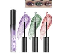 Mascara Glitter-3 couleurs Violet Vert Rose Métallique Brillant Mascara,Diamant Brillant Longue Tenue Volumisateur Extension Curling Cils, Waterproof Brillant Set Maquillage des Yeux Pour Femmes-3+5+7