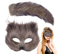 Mascarade de cosplay d'animaux, mascarade d'animaux et ensemble de queue, Costume de cosplay pour filles avec queue d'animal, Couvre-visage d'animal à moitié poilu pour une fête de rassemblement