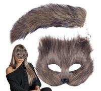 Mascarade de cosplay d'animaux, mascarade d'animaux et ensemble de queue - Ensemble de mascarade de cosplay de queue d'animal pour les filles,Couvre-visage d'animal à moitié poilu pour une fête de ras