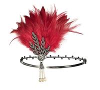 Mascarade Plume Coiffe Rétro Bandeau Fête Festive Cheveux Accessoires Ensemble, rouge, Taille Unique