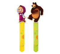 Mascha und der Bär Lot de 2 Marque-Pages en Bois pour Enfants (Petit Cadeau pour Enfants, Deux Motifs différents de la Macha et l'ourson) - Dimensions : 15,4 x 0,5 x 3,2 cm - Multicolore