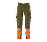 Mascot Accelerate 19179-511-3314 Ultimate Stretch Imperméable Bicolore Prowash pour le lavage industriel, pantalon avec poches aux genoux, vert mousse/orange haute visibilité, taille 82C56