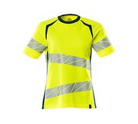 Mascot Accelerate Safe Premium 19092-771-1744 T-shirt pour femme à col rond Jaune haute visibilité et bleu pétrole foncé Taille L