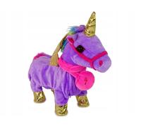 Mascotte cheval licorne interactive violette ailes dorées
