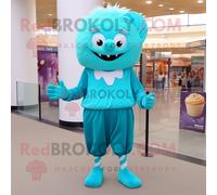 Mascotte Redbrokoly De Cupcake Turquoise Personnage Déguisement Habillé D'une Robe Fourreau Et De Coussinets Pour Les Pieds Multicolore