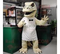Mascotte Redbrokoly De Personnage Crème T Rex Habillé D'une Robe Fourreau Et De Gants Multicolore