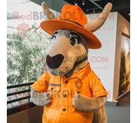 Mascotte Redbrokoly De Personnage D'âne Orange Habillé D'un Gilet Et De Bérets Multicolore