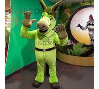 Mascotte Redbrokoly De Personnage D'âne Vert Habillé D'un Jegging Et D'anneaux Multicolore