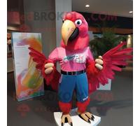 Mascotte Redbrokoly De Personnage D'ara Rose Habillé D'un Rashguard Et De Boucles D'oreilles Multicolore
