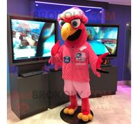 Mascotte Redbrokoly De Personnage D'ara Rose Habillé D'un Rashguard Et De Boucles D'oreilles Multicolore