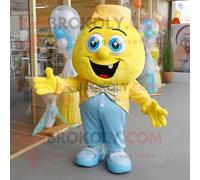 Mascotte Redbrokoly De Personnage De Bonbon Jaune Habillé D'une Chemise En Chambray Et De Noeuds Papillon Multicolore