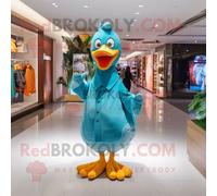 Mascotte Redbrokoly De Personnage De Canard Turquoise Vêtu D'un Jean Flare Et De Pochettes Multicolore