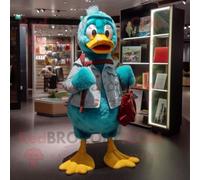 Mascotte Redbrokoly De Personnage De Canard Turquoise Vêtu D'un Jean Flare Et De Pochettes Multicolore