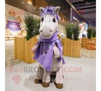 Mascotte Redbrokoly De Personnage De Cheval Lavande Habillé D'une Parka Et D'une Écharpe À Pinces Multicolore
