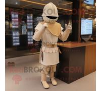 Mascotte Redbrokoly De Personnage De Chevalier Médiéval Beige Habillé D'une Robe Fourreau Et De Casquettes Multicolore