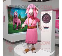 Mascotte Redbrokoly De Personnage De Chèvre Boer Rose Habillée D'une Robe Fourreau Et D'un Bracelet Montres Multicolore