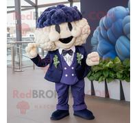 Mascotte Redbrokoly De Personnage De Chou-Fleur Bleu Marine Habillé D'un Blazer Et De Pinces À Cheveux Multicolore