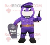 Mascotte Redbrokoly De Personnage De Commando Violet Habillé D'un Gilet Et De Pochettes Multicolore