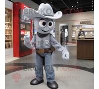 Mascotte Redbrokoly De Personnage De Cow-Boy Gris Habillé Avec Un Jean Mom Et Des Montres Bracelet Multicolore