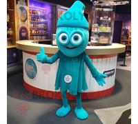 Mascotte Redbrokoly De Personnage De Cyclope Turquoise Habillé D'une Robe De Cocktail Et De Bonnets Multicolore