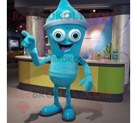 Mascotte Redbrokoly De Personnage De Cyclope Turquoise Habillé D'une Robe De Cocktail Et De Bonnets Multicolore