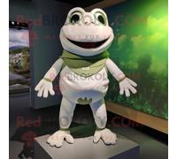 Mascotte Redbrokoly De Personnage De Grenouille Blanche Habillé D'un T-Shirt Et De Moufles Multicolore