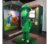 Mascotte Redbrokoly De Personnage De Jument Verte Habillée D'un Cardigan Et De Bérets Multicolore