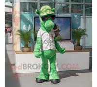 Mascotte Redbrokoly De Personnage De Jument Verte Habillée D'un Jean Et De Lunettes De Soleil Multicolore