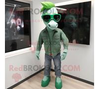 Mascotte Redbrokoly De Personnage De Jument Verte Habillée D'un Jean Et De Lunettes De Soleil Multicolore
