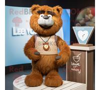 Mascotte Redbrokoly De Personnage De Lettre D'amour Marron Habillée D'un T-Shirt Henley Et De Bracelets Multicolore