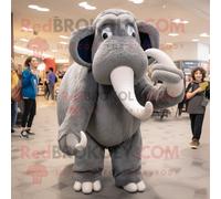 Mascotte Redbrokoly De Personnage De Mammouth Gris Habillé D'un Jegging Et De Lunettes Multicolore