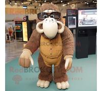 Mascotte Redbrokoly De Personnage De Mammouth Marron Vêtu D'une Salopette Et De Lunettes Multicolore
