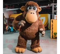 Mascotte Redbrokoly De Personnage De Mammouth Marron Vêtu D'une Salopette Et De Lunettes Multicolore